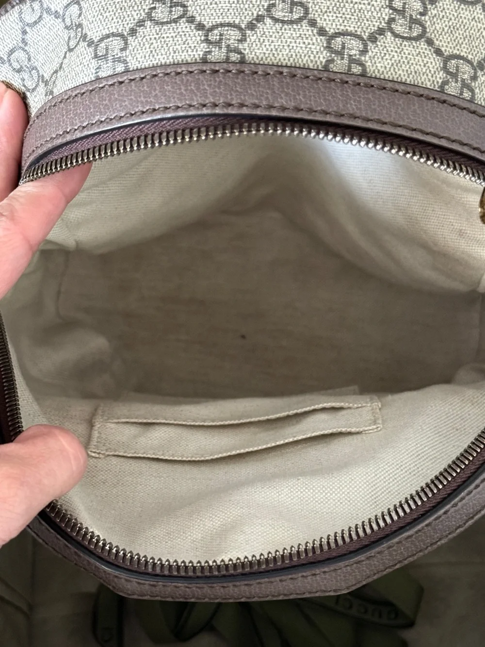Gucci Beige GG Supreme Canvas Backpack with Green-Red Web Stripe
